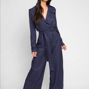 Navy jumpsuit with sash
